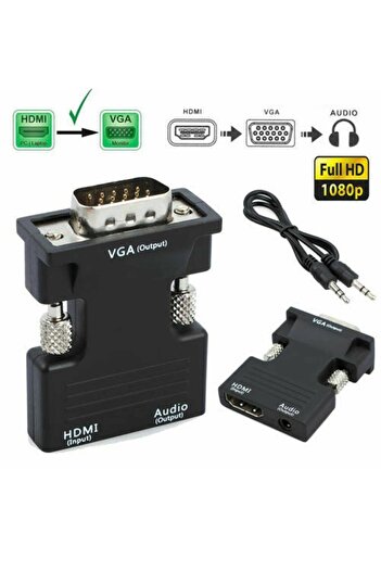 MAXGO Ses Destekli Hdmi to Vga Kablo Çevirici Dönüştürücü