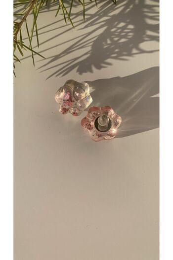MISS GOLDEN Transparent Epoxy with Pink Glitter - Cat Dog Paw Shaped Earrings, Handmade with Silver Accessories