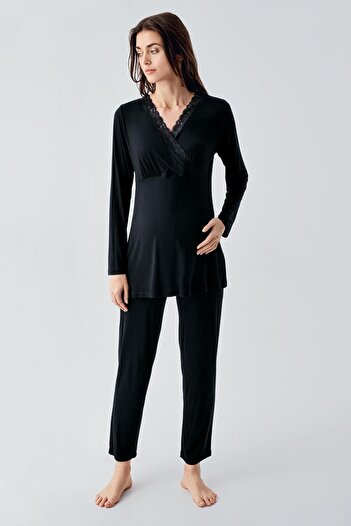 Artış Lycra Viscous Maternity Pajamas and Dressing Gown Set - Long Sleeve