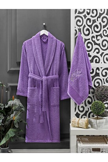 Casnack Lavender Towel Bathrobe Set of 2