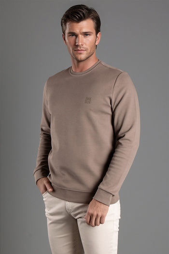ZEKİ ÖZER Men's Mink Color Crew Neck Textured Sweater