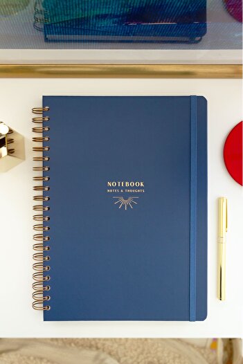 Matt Notebook 20x28 cm A4 Lastikli Spiralli Sert Kapak Not Defteri Çizgili Lacivert