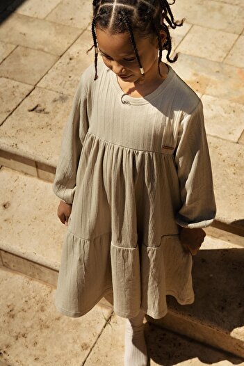 Little Gusto Layered Baby Dress Beige Organic Cotton