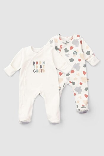 Little Gusto Set of 2 Organic Cotton Overalls with Gloves and Booties Born To Be Gusto