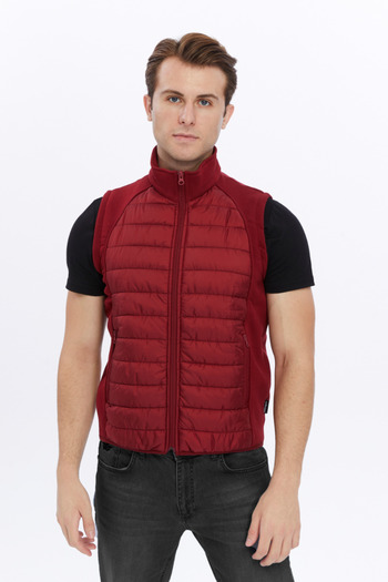 Uniprom Claret Red Men's Puffer Vest - Water and Windproof, Rail Pattern
