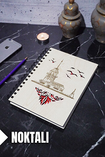 markcat Maiden's Tower Themed - Dot Notebook with Wooden Cover A5 - 120 Pages School Notebook