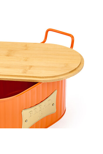 EVSTYLE Orange 37 cm Bread Box - Wooden Cutting Board