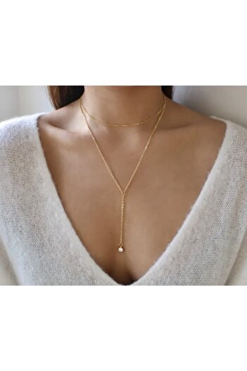 pop up store Kristal Taşlı Gold Zincir Kolye