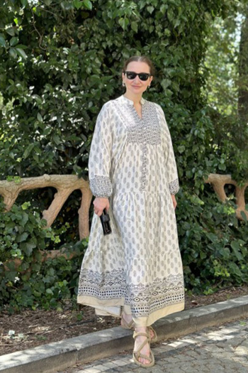AYASOFYA OTANTIK Γκρι Casual μακρυμάνικο γυναικείο φόρεμα - Λεπτομέρεια με κουμπί