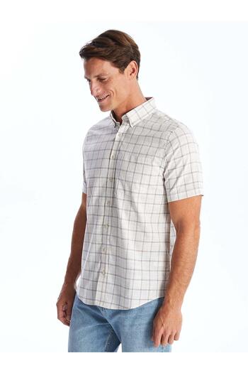 LC Waikiki Lcwaikiki Water Green Plaid - Regular Fit Short Sleeve Men's Poplin Shirt