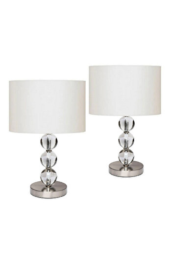 571 Store 2 Decorative Table Night Lamps - Fabric with Glass Body, Chrome Legs and Heads