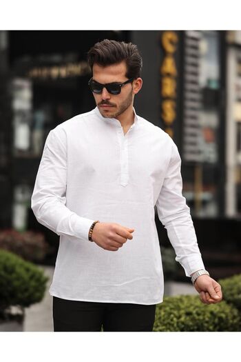 EKZMODA White Judge Collar - Half Placket Men's Shirt