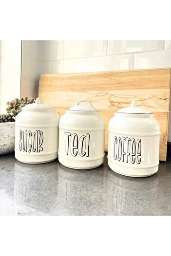 hazztasarım Ceramic Jar 3 Pieces Tea Sugar Coffee Jar with Lid