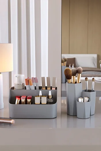 Pufwin Home Double Organizer Set Makeup Cosmetic Organizer And Bathroom Organizer Gray