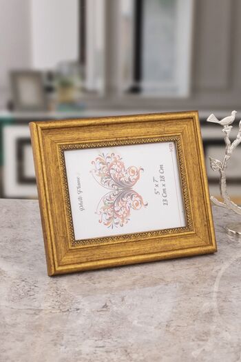 Seniste Genk Glass Picture Frame Single Gold Antique with Adjustable Legs - Can Be Hanged on the Wall 13x18 Cm