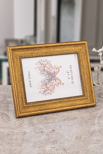 Seniste Genk Glass Picture Frame Single Gold Antique with Adjustable Legs - Can Be Hanged on the Wall 15x21 Cm