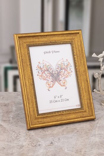 Seniste Genk Glass Picture Frame Single Gold Antique with Adjustable Legs - Can Be Hanged on the Wall 15x21 Cm