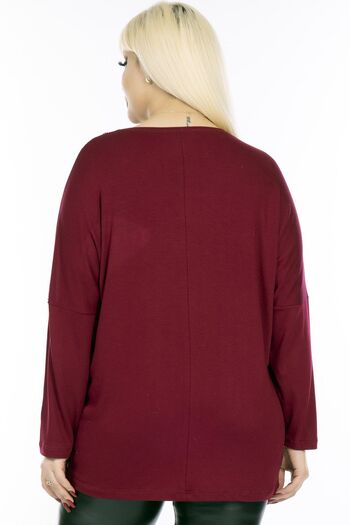 Kheos V-neck Pocket and Sleeves Mesh Detail Stone Embroidered Long Sleeve Comfortable and Flowy Stretchy Blouse