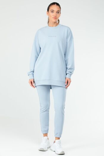 speedlife Blue Regular Cotton Crew Neck Basic Women's Tracksuit Tunic Set Sa2619
