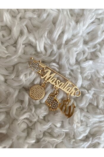 NeşeliAtölyem Mashallah Baby Gift White Written Lapel Pin Evil Eye