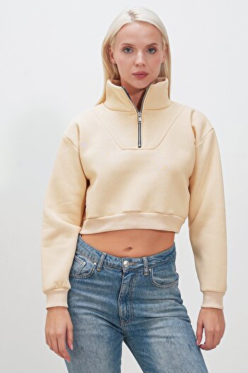 HAKKE Half Zipper Three Thread Sweatshirt - Sleeve Hem Elastic