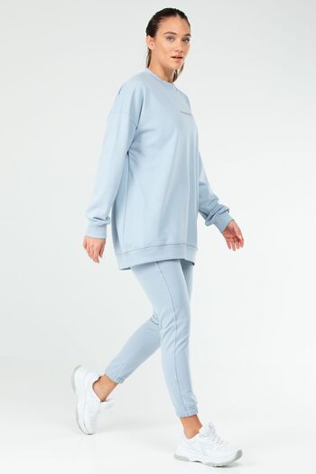 speedlife Blue Regular Cotton Crew Neck Basic Women's Tracksuit Tunic Set Sa2619