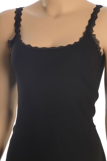 Öts Women's Black Rope Strap Cotton Lycra Lace Undershirt