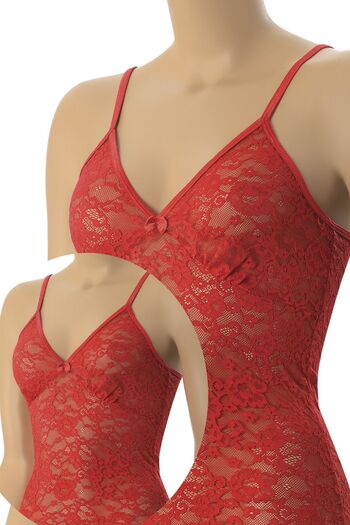 Öts Women's 2-Piece Lycra Lace Tank Top Red Narrow Fit