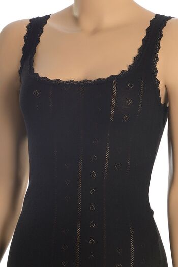 Öts Women's Black Jacquard Patterned Cotton Thick Strap Undershirt Cotton
