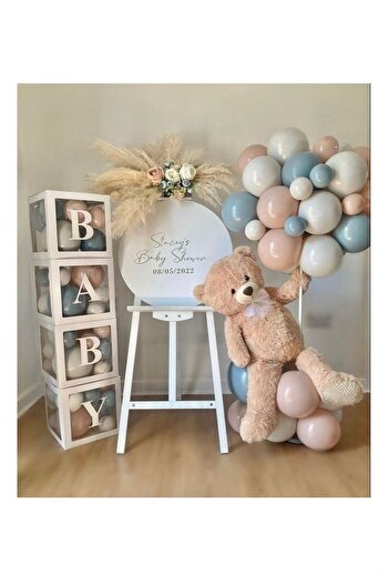 BİDOLUMUTLULUK Baby Yazılı Balon Kutusu Doğum Günü Seti Parti Kutlama Eğlence
