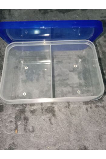 HANK 4 Pieces Plastic Blue Storage Container - 2 Compartments, Hard Lid, 12x8cm