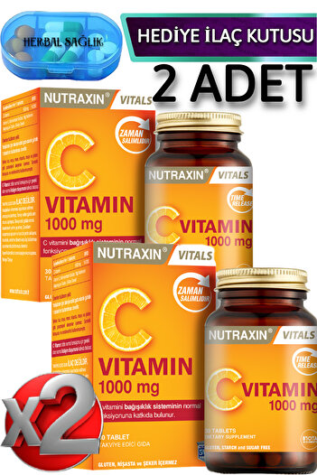 Nutraxin Vitamin C Container - 2 Pieces 1000 Mg, 30 Tablets with Time Release