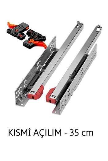 SAMET Smart Slide Frenli Kısmi Açılım Çekmece Rayı / Mandallar Dahil (sağ Ve Sol) / 35 Cm