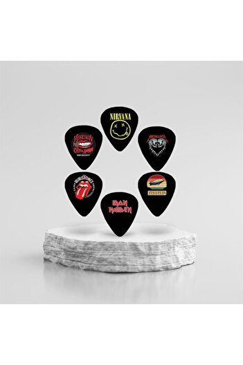 cantekin Gitar Pena 6 Adet Nirvana Metallica IronMaiden RollingStones Måneskin Zeppelin Çift Taraflı Baskılı