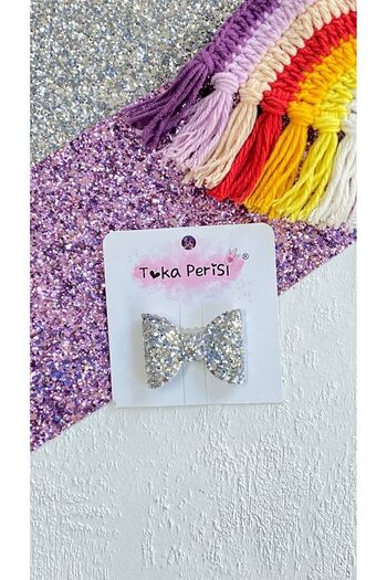 Toka Perisi Silver Glittery Bow Hairless Baby Buckle 5cm