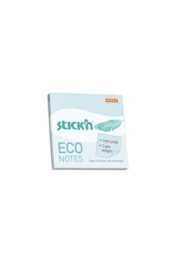 Hopax Pastel Blue Stickn Adhesive Note Paper - 100 Yp 76x76 Eco Notes He21747 12 Pack