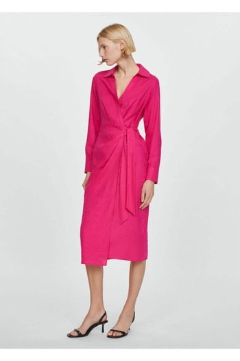 MANGO Woman Linen Tie Detailed Shirt Dress