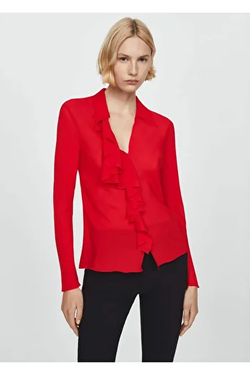 MANGO Woman V-neck flounced blouse