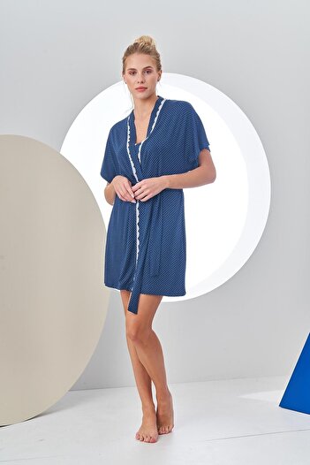 PJS Жіночий домашній халат в горошок, синій 24209