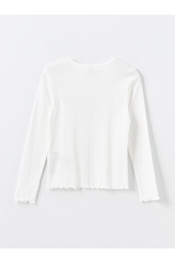 LC Waikiki Lcw Kids Ecru Crew Neck Long Sleeve Girl Crop T-Shirt (S4)