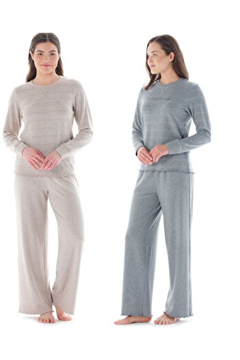 Feyza Pijama Kadın Uzun Kol Yeni Sezon Pijama Takımı