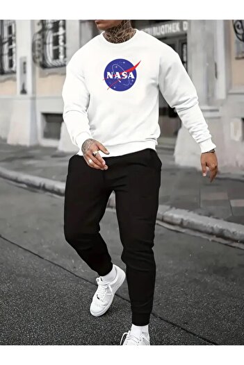 YOHO SPORT Унісекс зимовий спортивний костюм з принтом NASA - бавовняний світшот і штани, комплект з 2 предметів