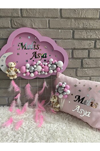 NeşeliAtölyem 45x30 Cm Ledli Bulut Bubble Bebek Kapı Süsü Yastık