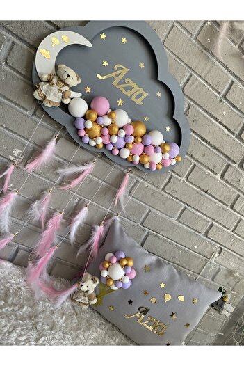NeşeliAtölyem 45x30 Cm Ledli Bulut Bubble Bebek Kapı Süsü Yastık
