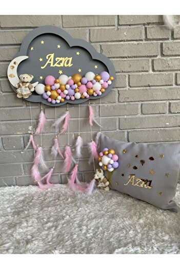 NeşeliAtölyem 45x30 Cm Ledli Bulut Bubble Bebek Kapı Süsü Yastık