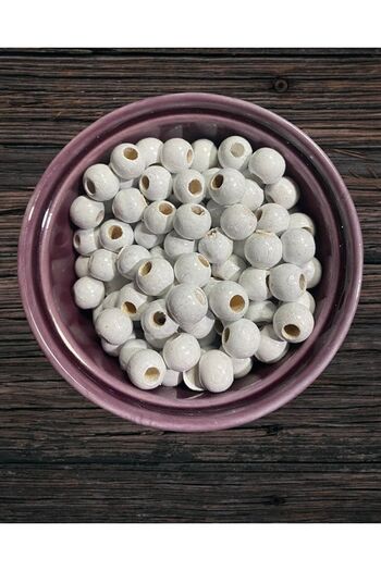 Selin 10 Mm White Color Wooden Beads - 50 Grams (Average ± 110 - 150 Pieces)