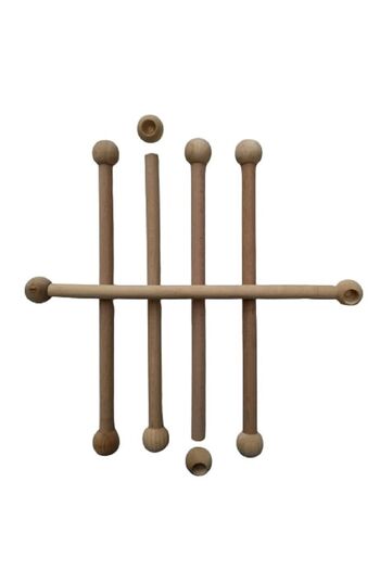 Selin 10 Cm Raw Unprocessed Beaded Wooden Stick - (6 Sets)