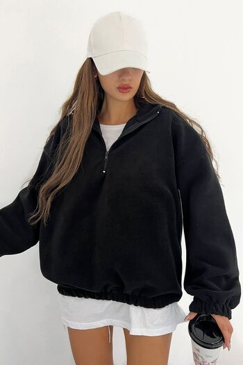 Sun Victoria Γυναικείο φούτερ φλις ύφασμα μαύρο oversize