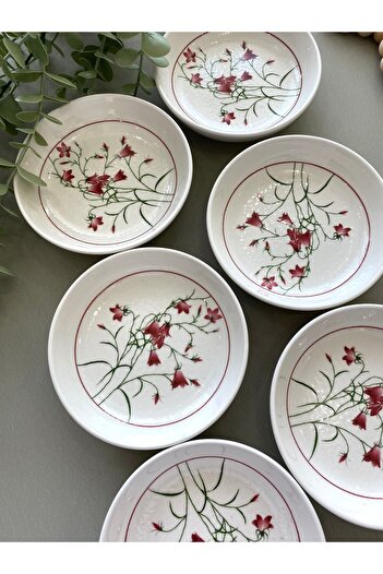 Yiğit Seramik Züccaciye Fushia Crocus Model - 6-Piece Round Breakfast Plate