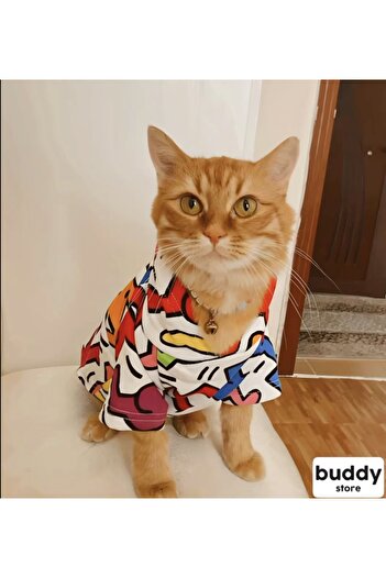 Buddy Store Kedi & Köpek Kıyafeti Elbisesi Giysileri Sweatshirt Hoodie - Renkli Desen Sweatshirt - M Beden